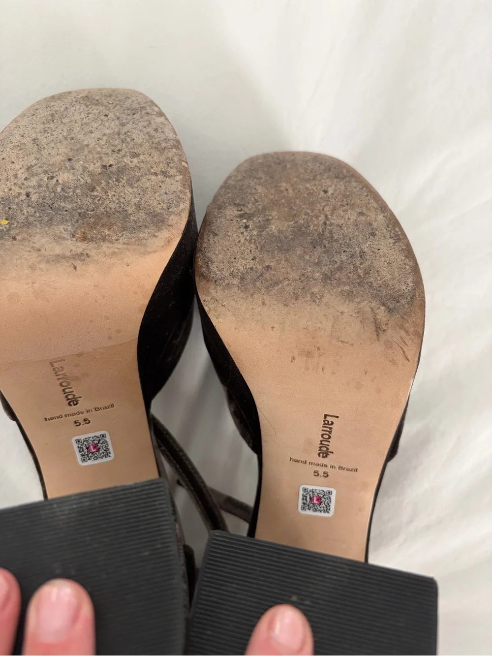 Larroude Brown Velvet Ankle-Tie Block Heels